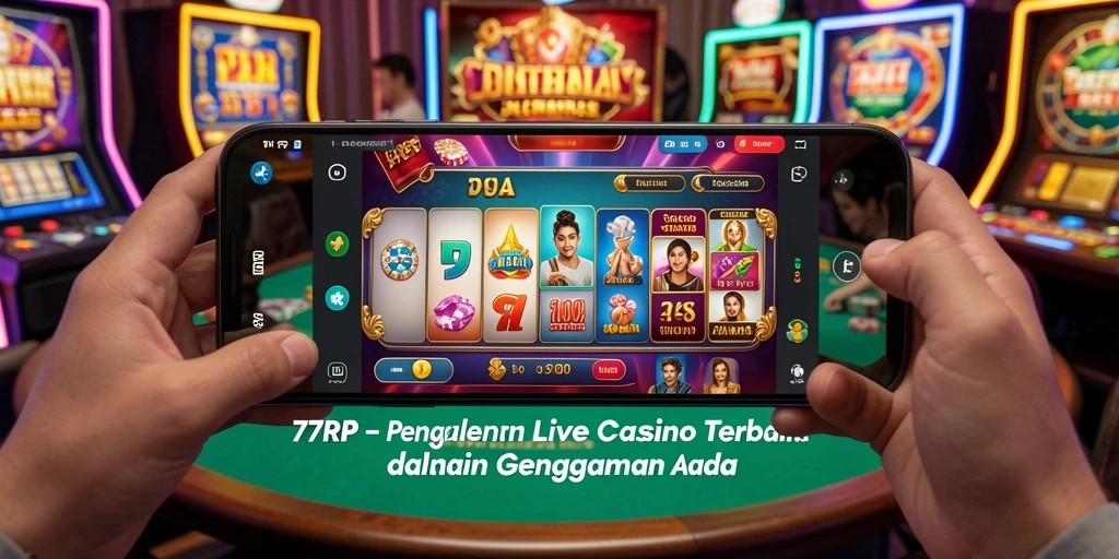 Screenshot gameplay Live Casino 77RP menampilkan dealer profesional dan pemain yang terlibat.