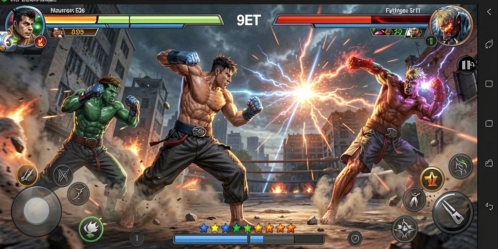 Gameplay Fighting seru di 9ET dengan grafis luar biasa.