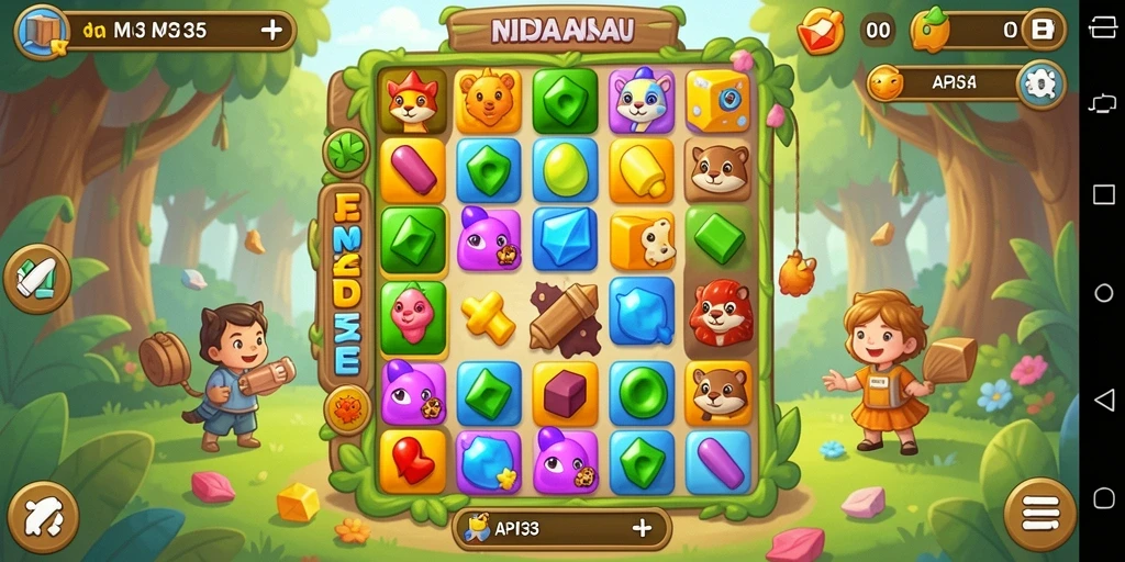 Screenshot utama API33 menampilkan gameplay seru dalam Match-3.