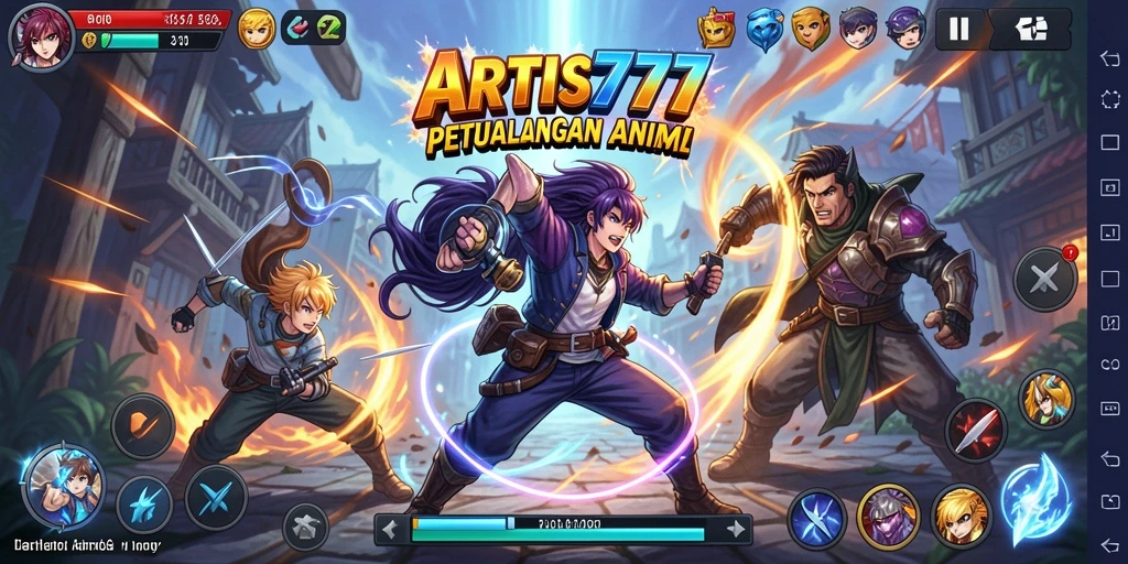 Tampilan gameplay ARTIS777 dengan aksi karakter anime yang dinamis.
