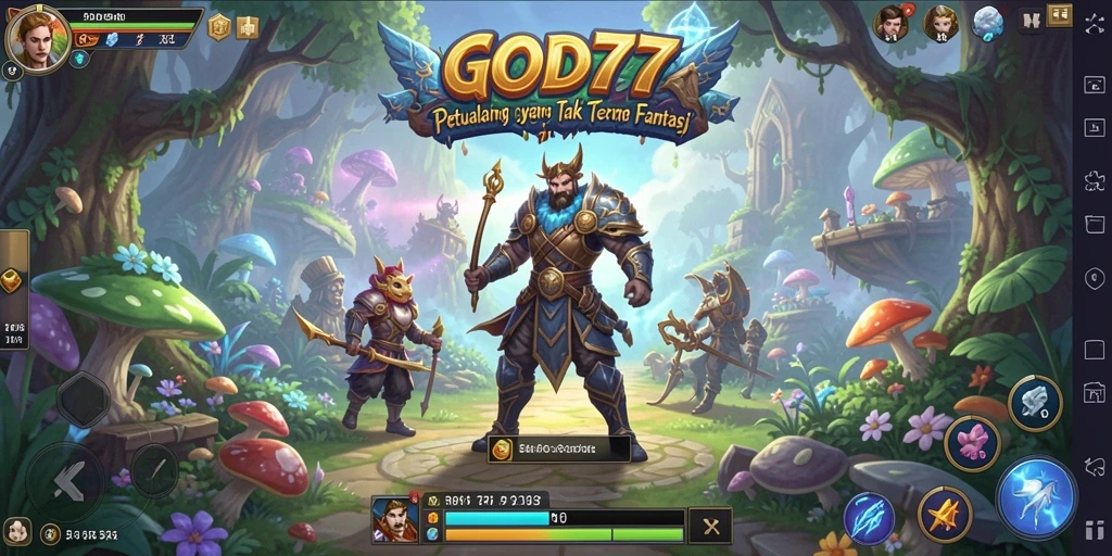 Tangkapan layar utama GOD77 menunjukkan pemain menjelajahi hutan rimbun.