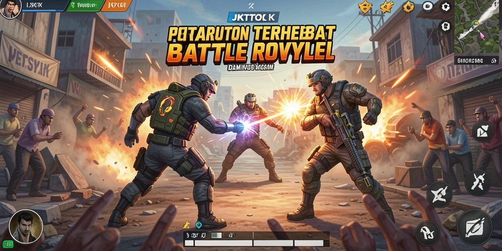 Screenshot gameplay JKTOK yang menunjukkan aksi mendebarkan di medan tempur Battle Royale.