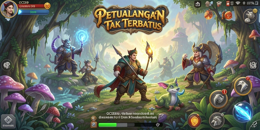 Screenshot utama OCE69 menampilkan petualangan mendebarkan di dunia penuh warna.