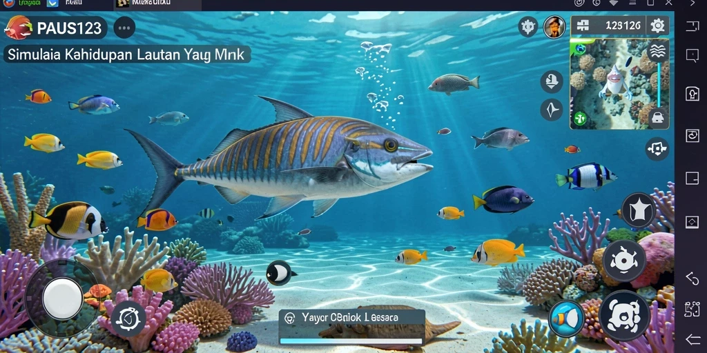 Screenshot gameplay PAUS123 menampilkan eksplorasi bawah laut yang memikat.