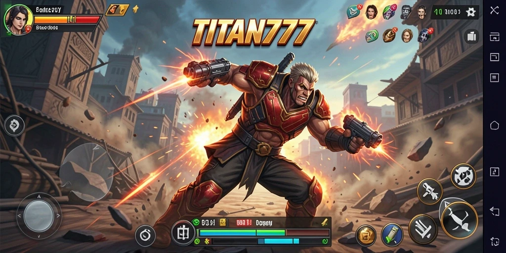 Screenshot gameplay TITAN777 menampilkan aksi pertarungan yang mendebarkan.