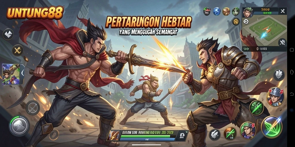 Tangkapan layar UNTUNG88 menampilkan karakter bertarung dengan efek visual menakjubkan.